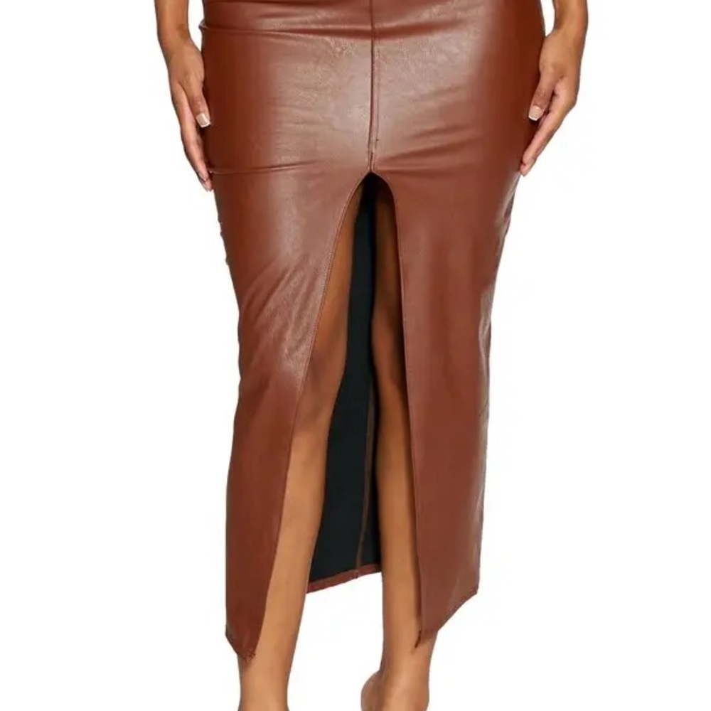 Naked Wardrobe pleather skirt with front slit.  Size XS